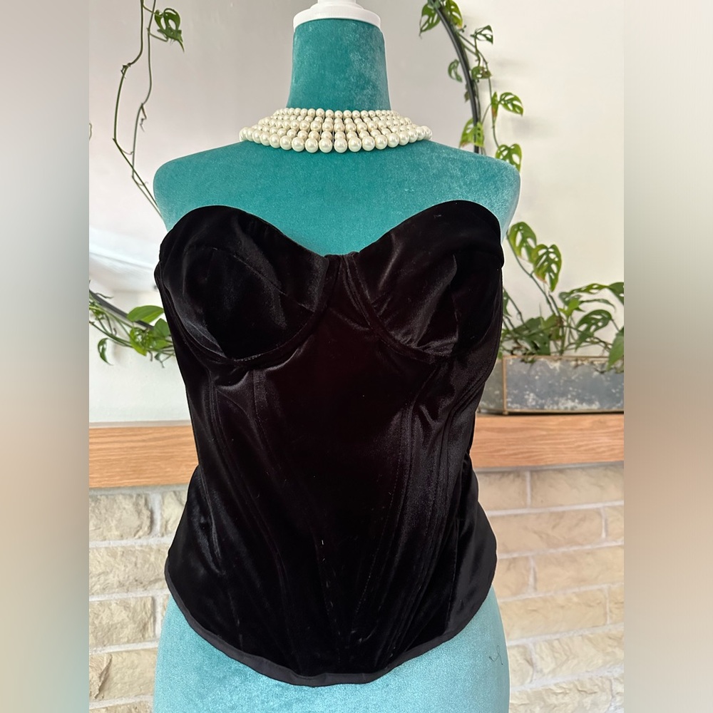 House of CB Black Velvet Bustier Top